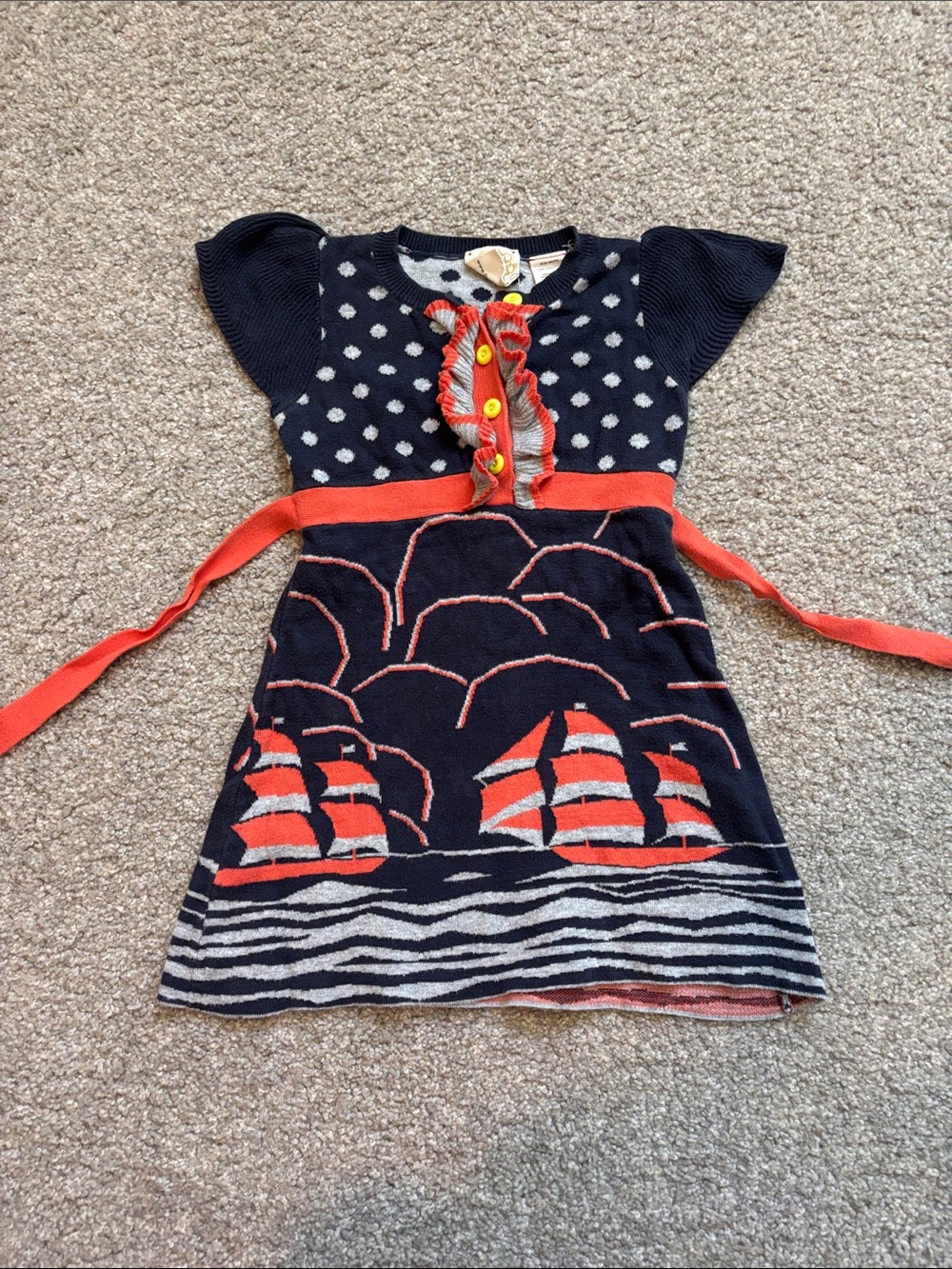 Girls Navy Sailboat Knit Dress anthropology Lia Molly 18-24m